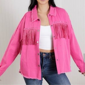 NWT Pink Denim Western Fringe Jacket